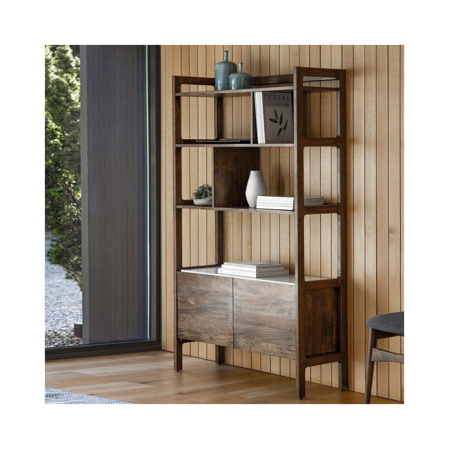 Gallery Barcelona Acacia and White Marble Bookcase/Display Unit