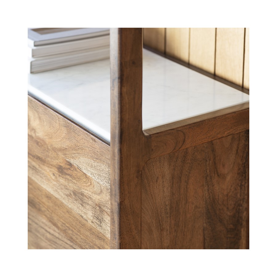 Gallery Barcelona Acacia and White Marble Bookcase/Display Unit
