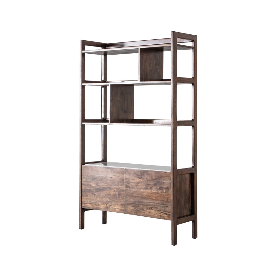 Gallery Barcelona Acacia and White Marble Bookcase/Display Unit