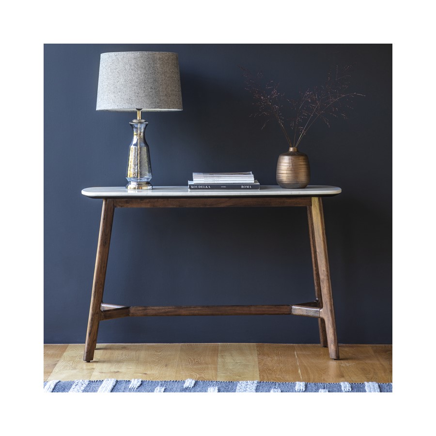 Gallery Barcelona Acacia and White Marble Console Table