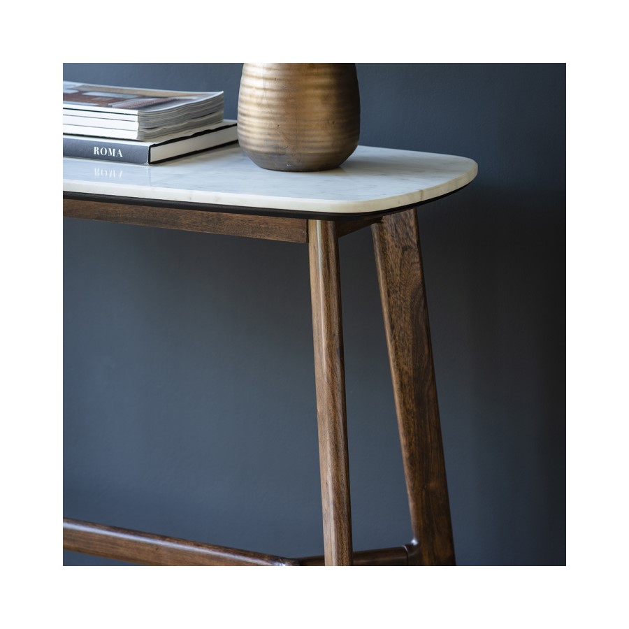 Gallery Barcelona Acacia and White Marble Console Table