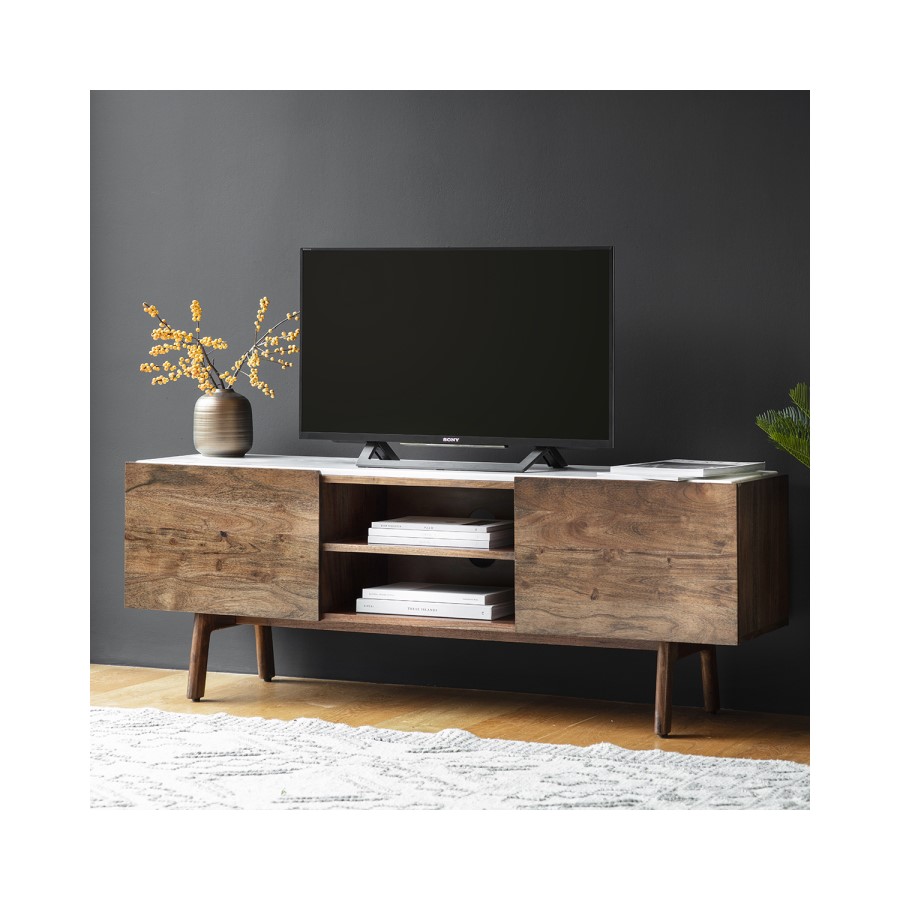 Gallery Barcelona White Marble Top Media TV Unit - TV's up to 50"