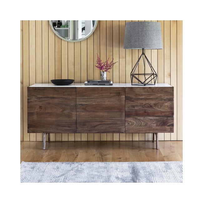 Dark Wood and White Marble Top Sideboard - Caspian House