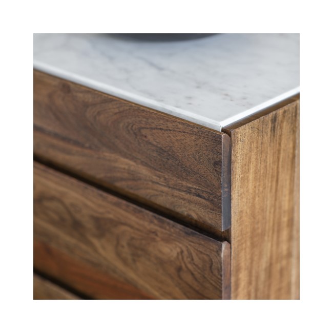 Dark Wood and White Marble Top Sideboard - Caspian House