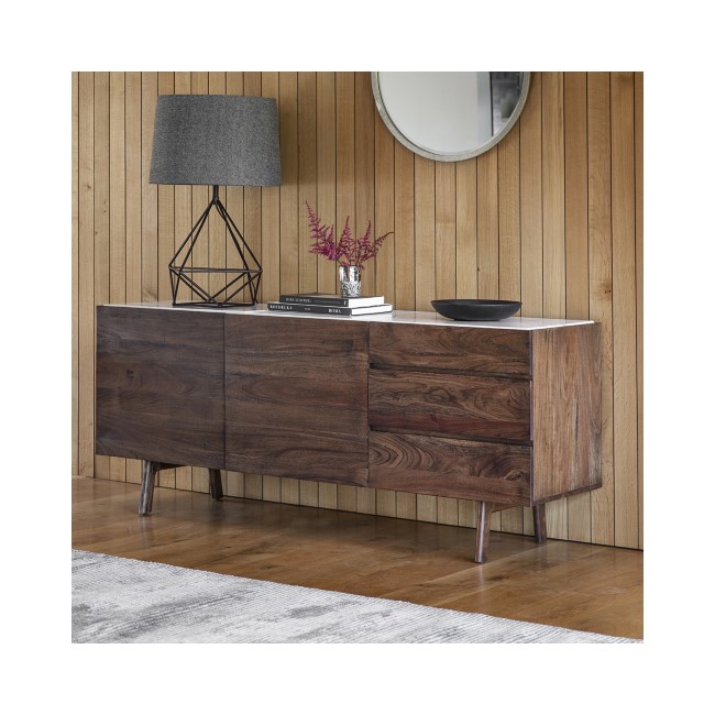 Dark Wood and White Marble Top Sideboard - Caspian House