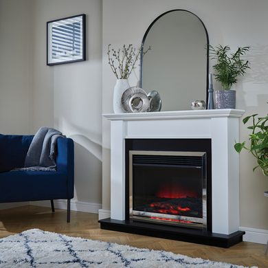 Photo of Suncrest white and chrome freestanding fireplace suite - antigua