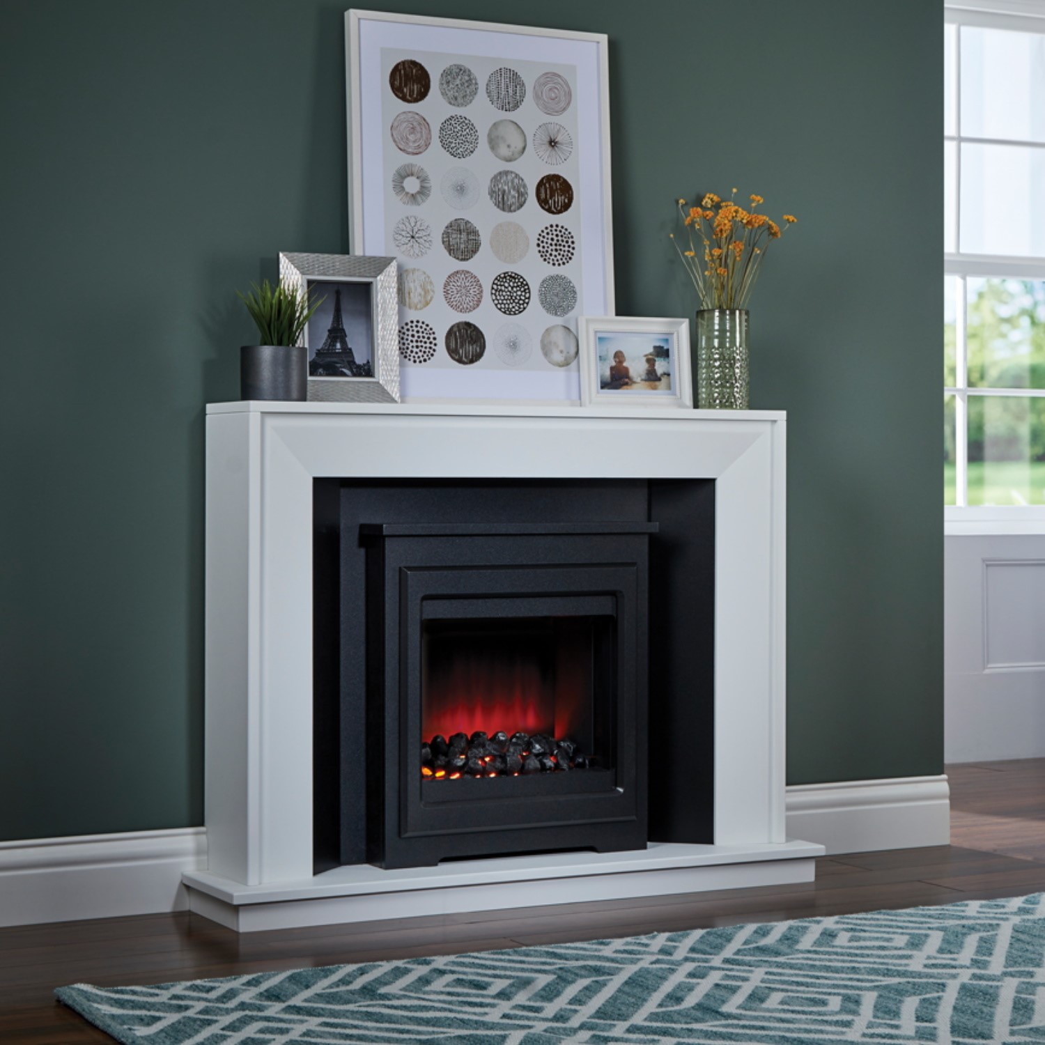 Photo of Suncrest black & white freestanding electric fireplace suite - mayford