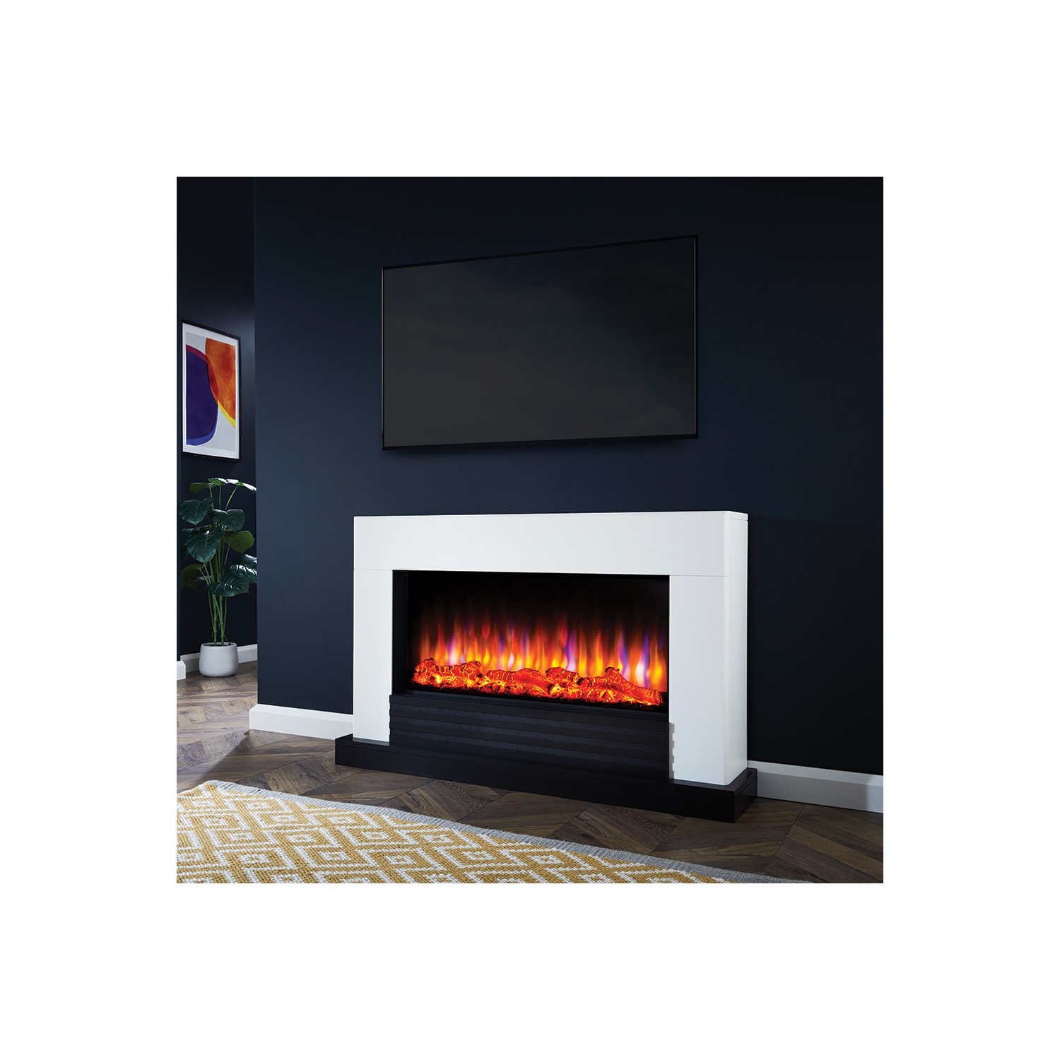 Suncrest Raby White Electric Fireplace Suite - Furniture123
