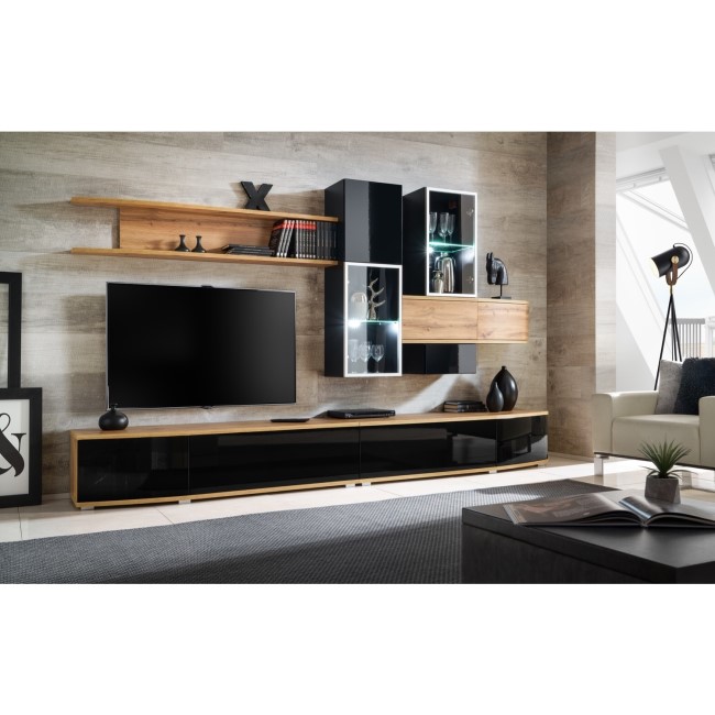 Entertainment Unit in Black High Gloss & Wood for TVs up to 80" - Neo