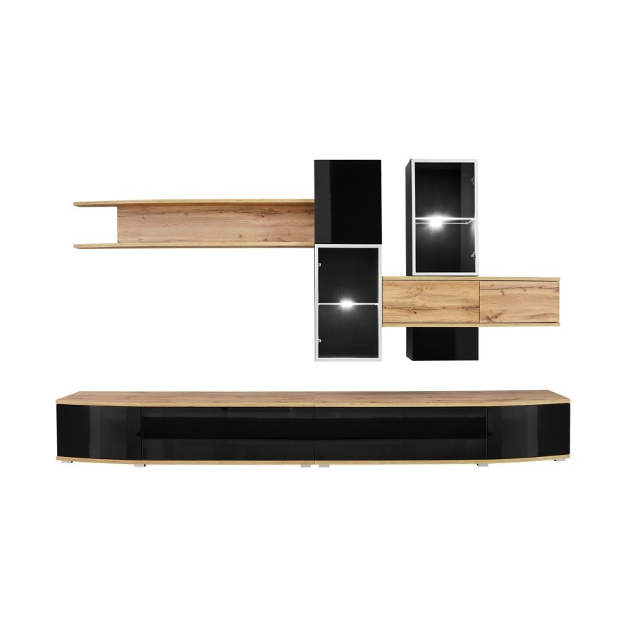 Entertainment Unit in Black High Gloss & Wood for TVs up to 80" - Neo