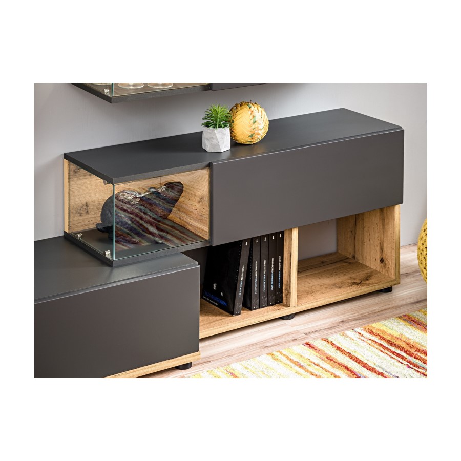 Grey & Wood Effect Entertainment Unit for TVs up to 60" - Neo
