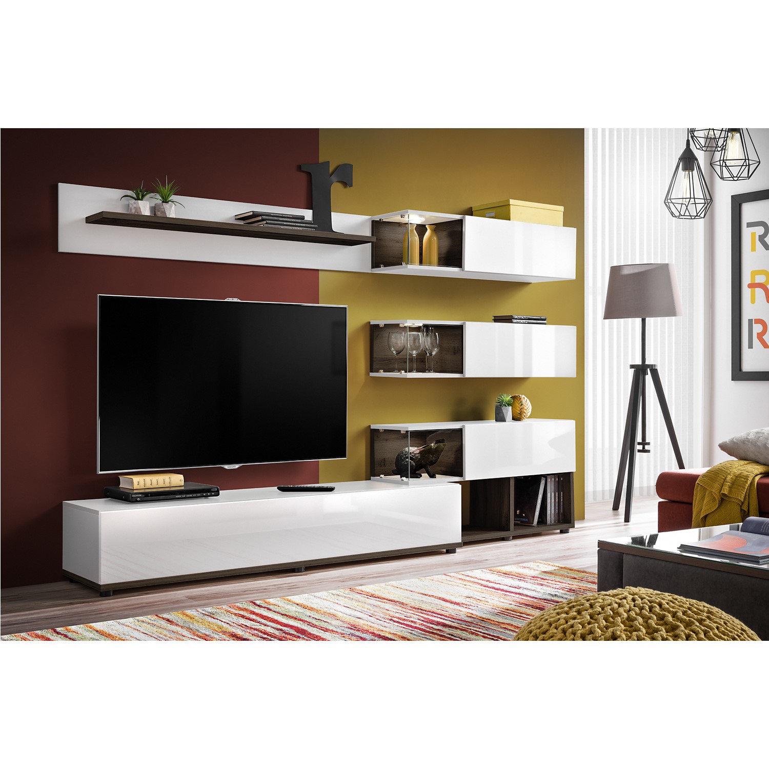 Wall Mounted Entertainment Unit In White High Gloss Tvs Up To 60