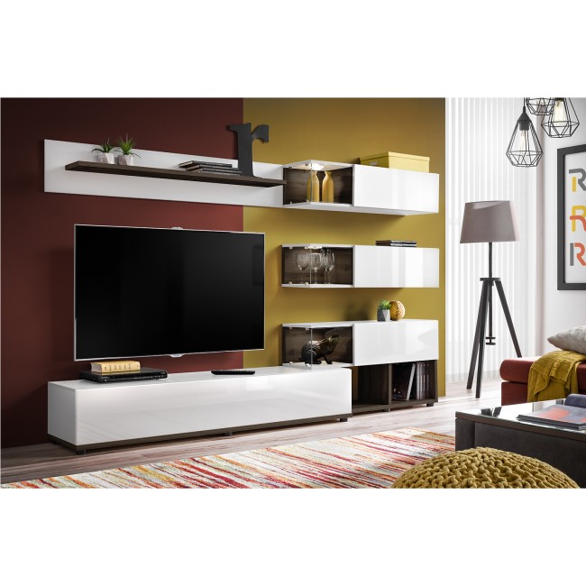 Wall Mounted Entertainment Unit in White High Gloss - TVs up to 60" - Neo