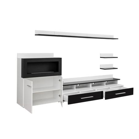 White Gloss Entertainment Unit with Bioethanol Fireplace & Storage - TV's up to 70" - Neo