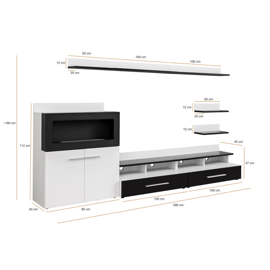 White Gloss Entertainment Unit with Bioethanol Fireplace & Storage - TV's up to 70" - Neo