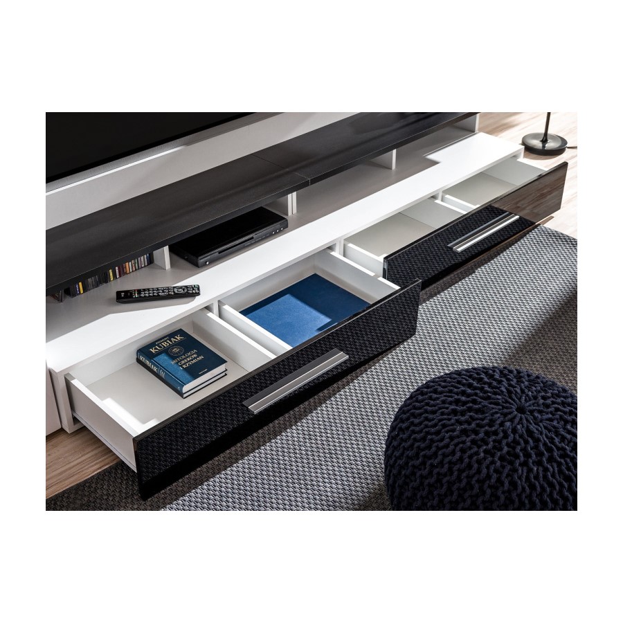 White Gloss Entertainment Unit with Bioethanol Fireplace & Storage - TV's up to 70" - Neo