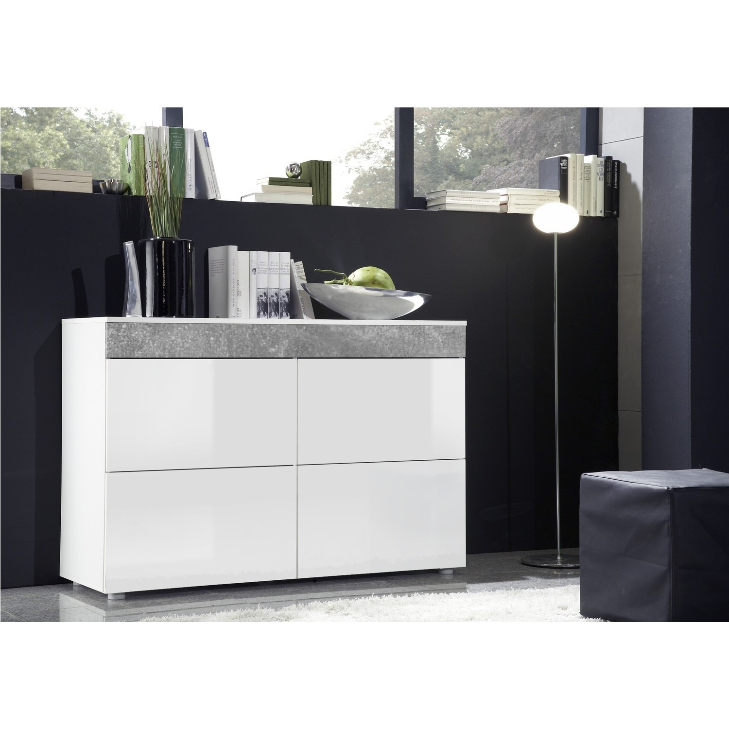 White High Gloss Sideboard with Storage & Grey Marble Effect  Neo