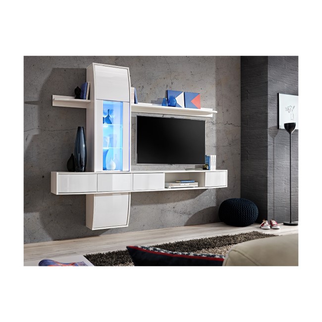 Floating TV Entertainment Unit in White with LED Light - TV's up to 50" - Neo
