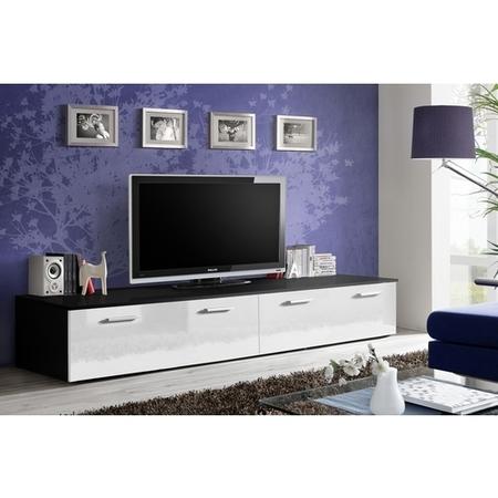 Black TV Entertainment Unit with White High Gloss Drawers - TV's up to 70" - Neo