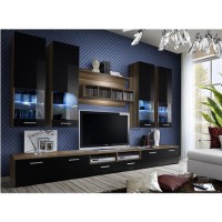 TV Entertainment Unit in Black High Gloss & Oak with Storage - TV's up to 70" - Neo