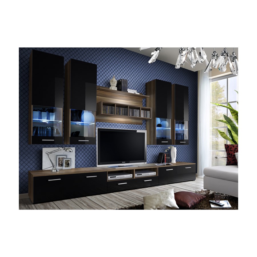 TV Entertainment Unit in Black High Gloss & Oak with Storage - TV's up to 70" - Neo