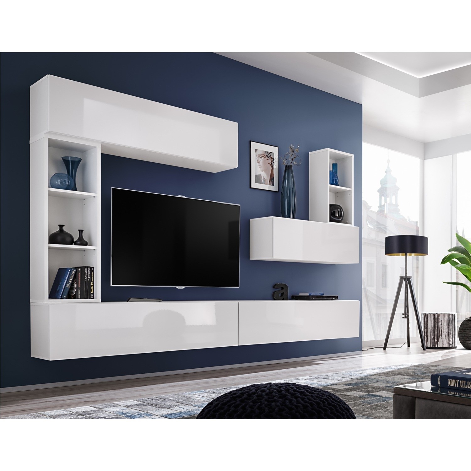 Wall Mounted White High Gloss Entertainment Unit Tvs Up To 60