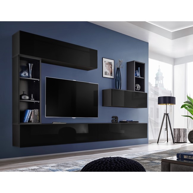 Floating Black High Gloss TV Entertainement Unit - TVs up to 60" - Neo