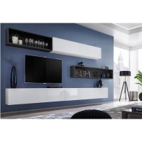 Extra Large Wall Mounted Entertainment Unit in White Gloss & Grey- TV's up to 73" - Neo
