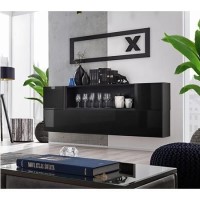 Black High Gloss Floating Sideboard with Storage - Neo