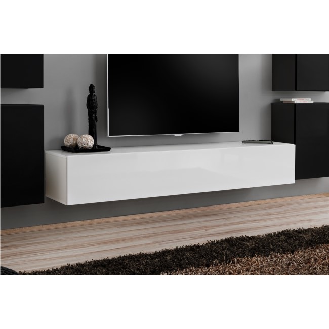 Large Wall Mounted TV Unit in White High Gloss - TV's up to 56" - Neo