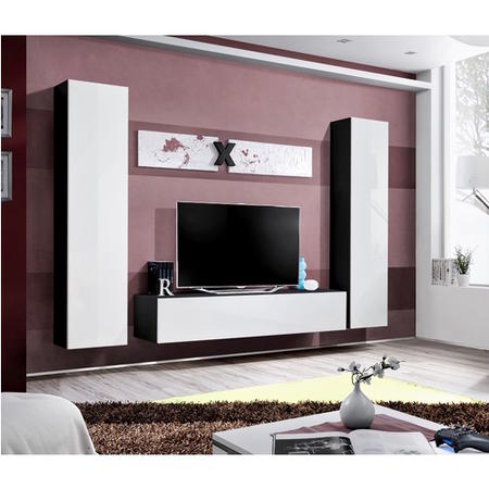 White High Gloss & Black Matt Floating Entertainment Unit - TV's up to 70" - Neo