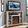 White Oak Effect Corner TV Unit with Electric Fire &amp; Shelves - TV&#39;s up to 45&quot; - Foster