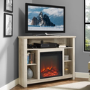 White Oak Effect Corner TV Unit with Electric Fire & Shelves - TV's up to 45" - Foster