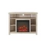 White Oak Effect Corner TV Unit with Electric Fire & Shelves - TV's up to 45" - Foster