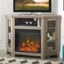 Foster Limewash Wood Corner TV Unit with Electric Fire Insert & Storage Cupboards - TV's up to 56"
