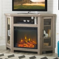 Foster Limewash Wood Corner TV Unit with Electric Fire Insert & Storage Cupboards - TV's up to 56"