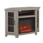Foster Limewash Wood Corner TV Unit with Electric Fire Insert & Storage Cupboards - TV's up to 56"
