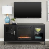 Black Painted Wood Effect TV Unit with Electric Fire & Storage - TV's up to 55" - Foster Black Painted Wood Effect TV Unit with Electric Fire & Storage - TV's up to 55" - Foster