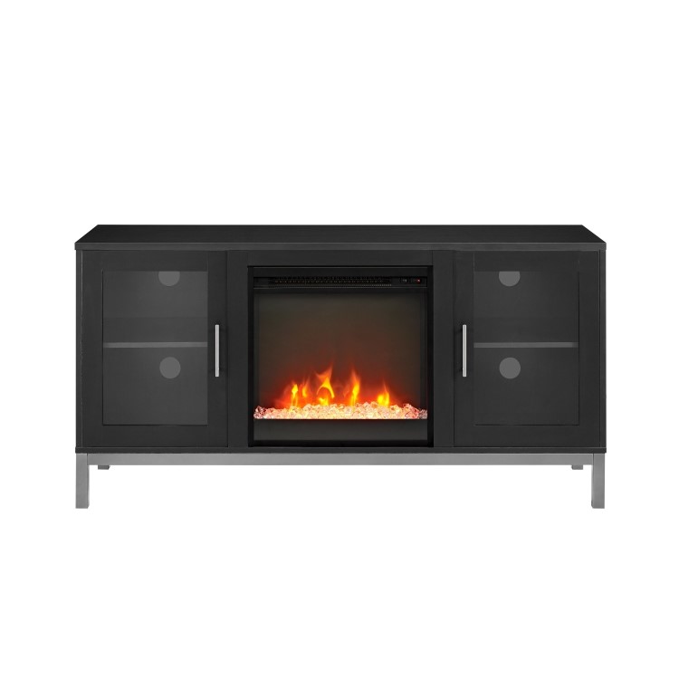 Black Painted Wood Effect TV Unit with Electric Fire & Storage - TV's up to 55" - Foster