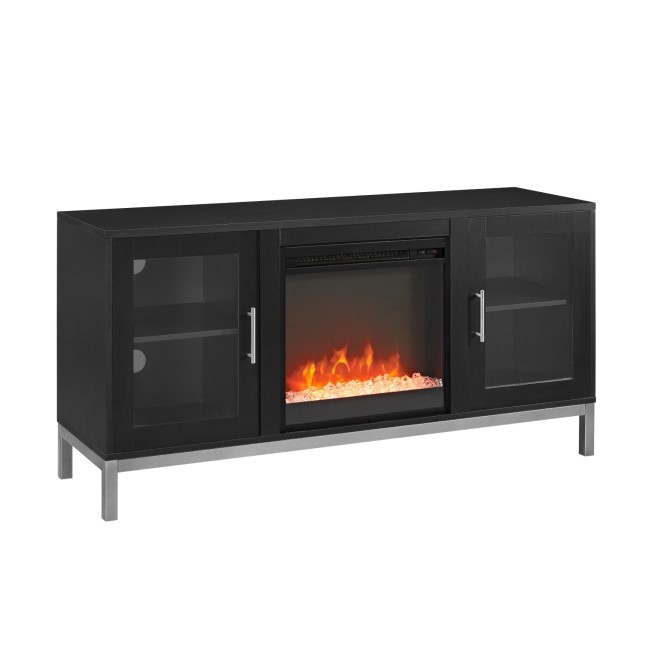 GRADE A1 - Black Painted Wood Effect TV Unit with Electric Fire & Storage - TV's up to 55" - Foster