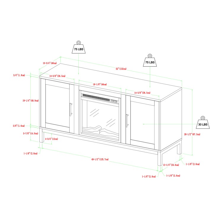 Large White TV Unit with Electric Fire & Storage - Foster - TV's up to 55"