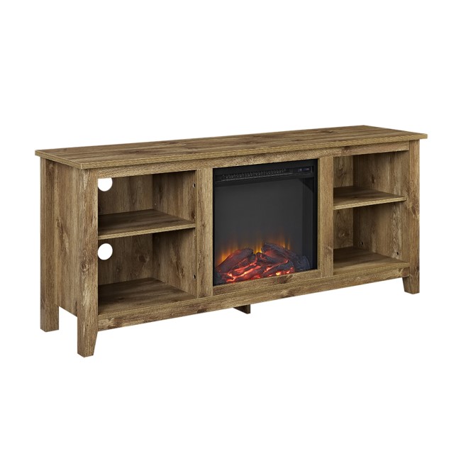 Foster Brown Wood Effect TV Unit with Electric Fire & Storage - TV's up to 50"