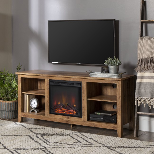 Foster Brown Wood Effect TV Unit with Electric Fire & Storage - TV's up to 50"