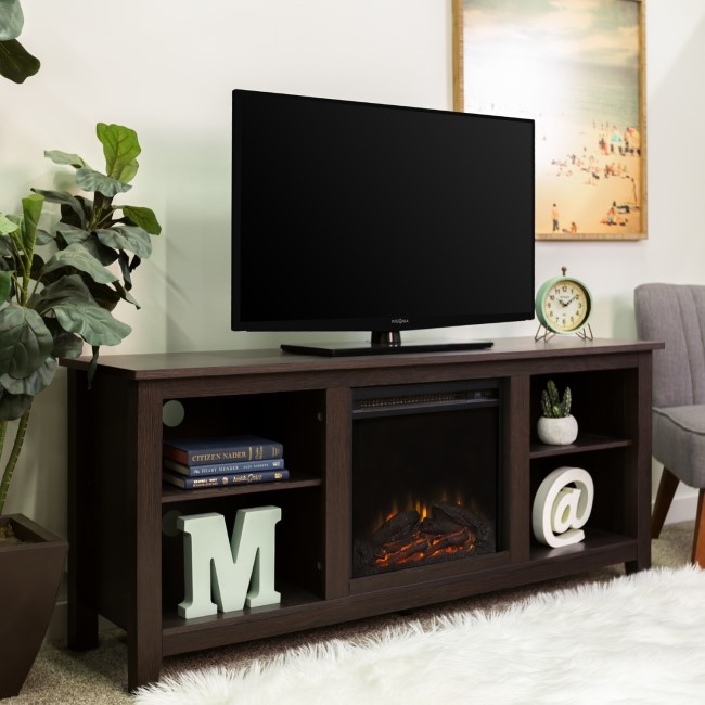 Foster Dark Wood Effect TV Unit with Electric Fire & Storage - TV's up to 60"