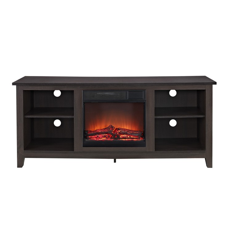 Foster Dark Wood Effect TV Unit with Electric Fire & Storage - TV's up to 60"