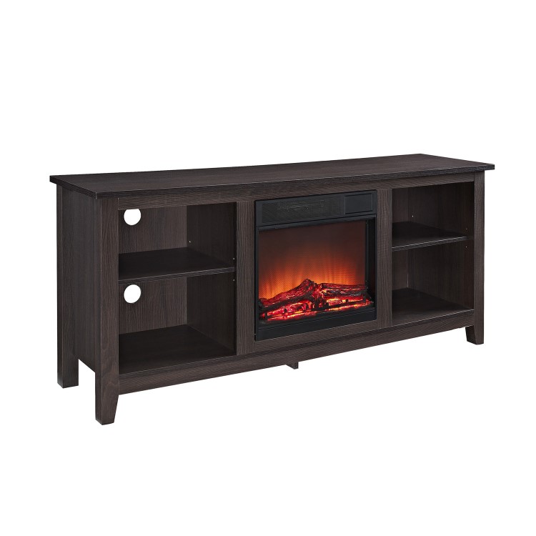 Foster Dark Wood Effect TV Unit with Electric Fire & Storage - TV's up to 60"