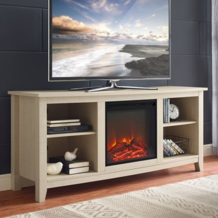 GRADE A1 - Foster Light Wood Effect TV Unit with Electric Fire & Storage - TV's up to 60"