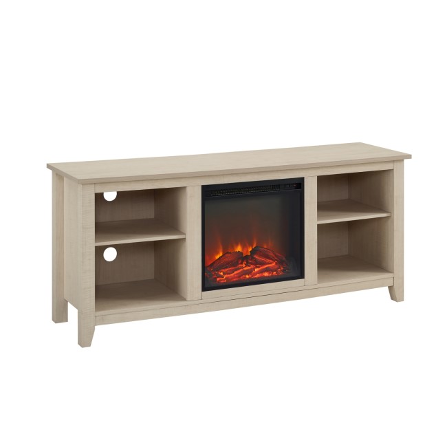 Foster Light Wood Effect TV Unit with Electric Fire & Storage - TV's up to 60"