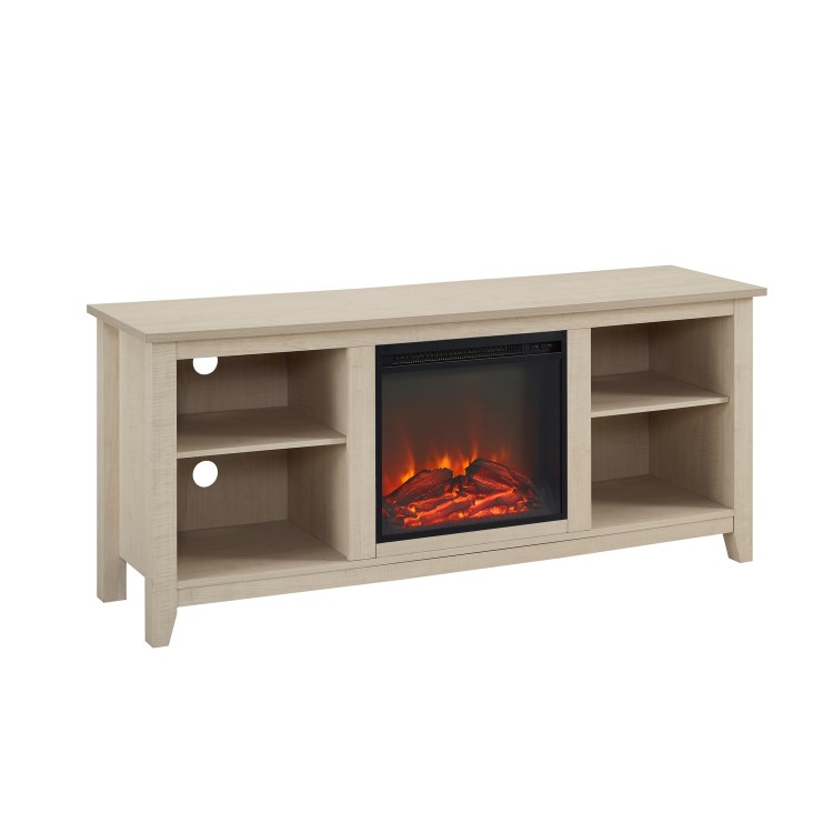 GRADE A1 - Foster Light Wood Effect TV Unit with Electric Fire & Storage - TV's up to 60"