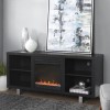 Foster Black Painted Wood Effect  TV Unit with Electric Fire &amp; Silver Legs - TV&#39;s up to 60&quot;